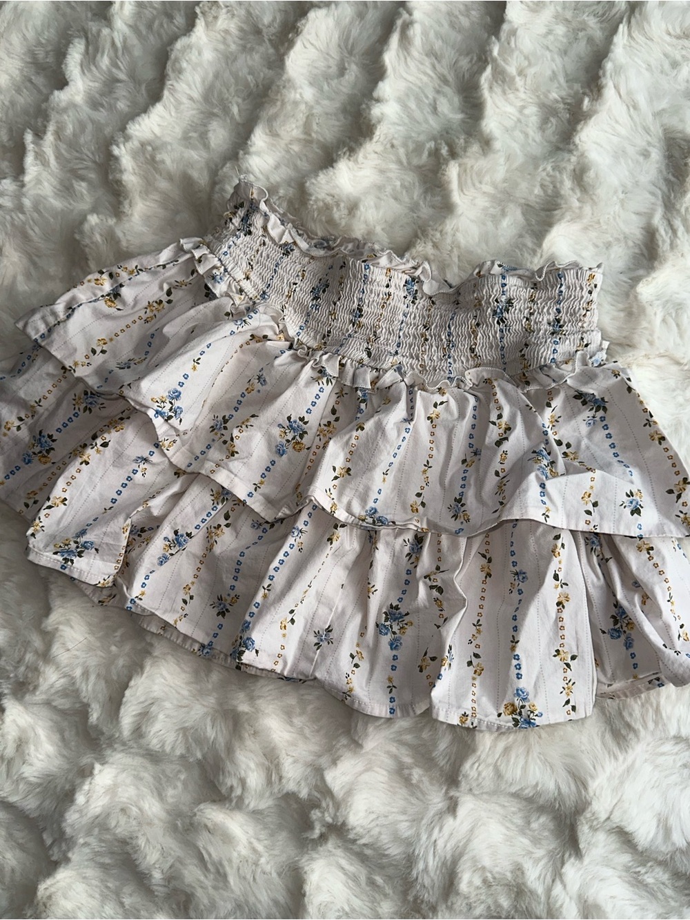 Dolls Floral Mini Essential Ruffled Tiered Stylish White Skirt- Women’s